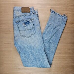 American Eagle Jeans Men Fit 34x32 Light Blue Distressed Flex Slim Skinny READ